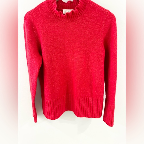 Loft Ruffle Mock Neck Sweater Red Size Medium - Picture 2 of 5